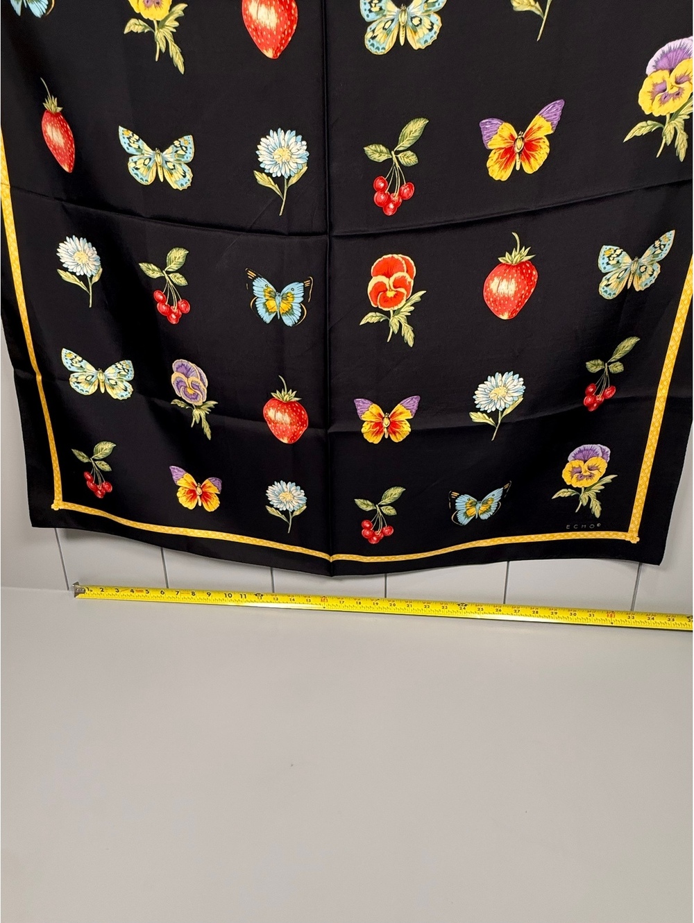 Vintage Echo Black Floral 100% Silk Scarf old money luxury - Picture 5 of 5